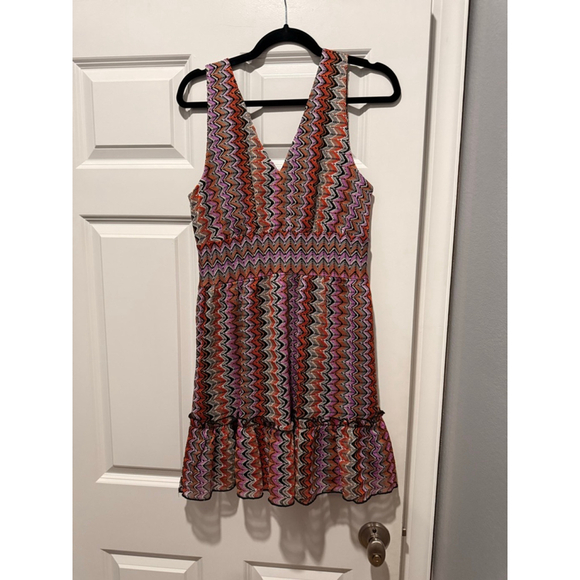 Women's Ramy Brook Mini Dress Size 8 Orange Pink Zigzag - Picture 6 of 7